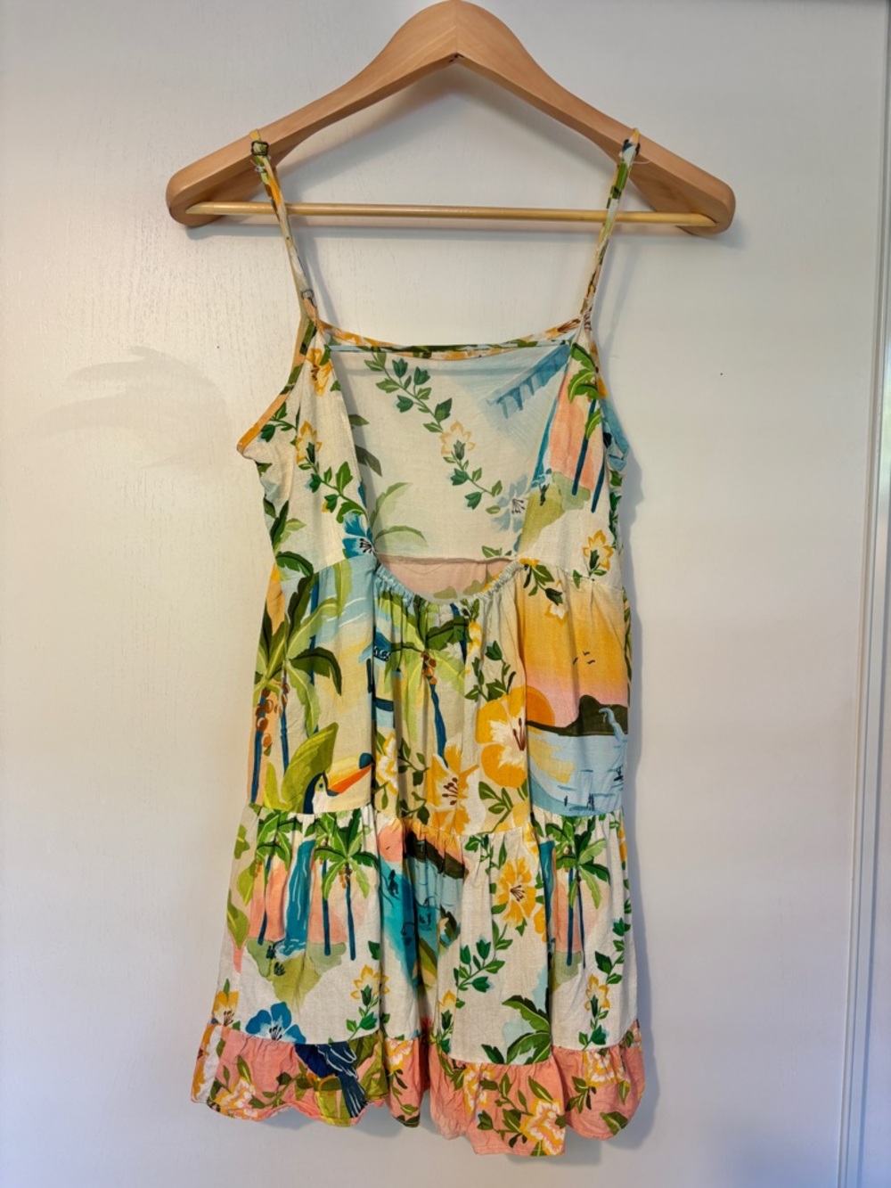 FARM Rio Floral Tropical Flowy Mini Dress Size Small Tiered Spaghetti Strap Boho - Picture 2 of 12
